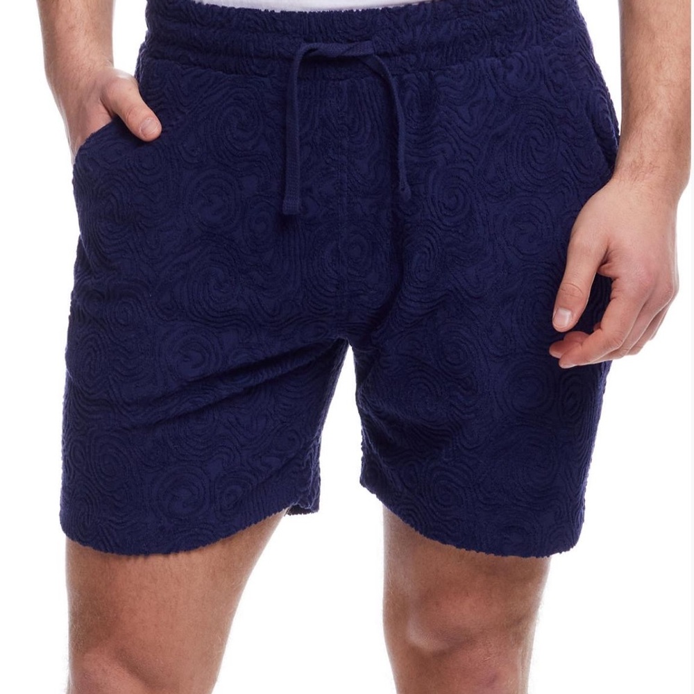 Men's Navy Textured Athletic Terry Shorts with Drawstring